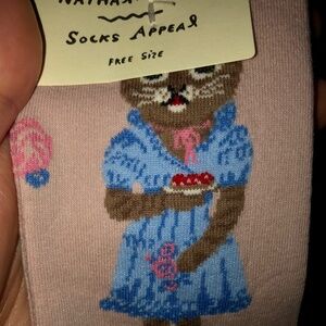 Nathalie Lete Socks Cat Lady In Pink US 6-10 w/ Ruffle Top Whimsical Artsy